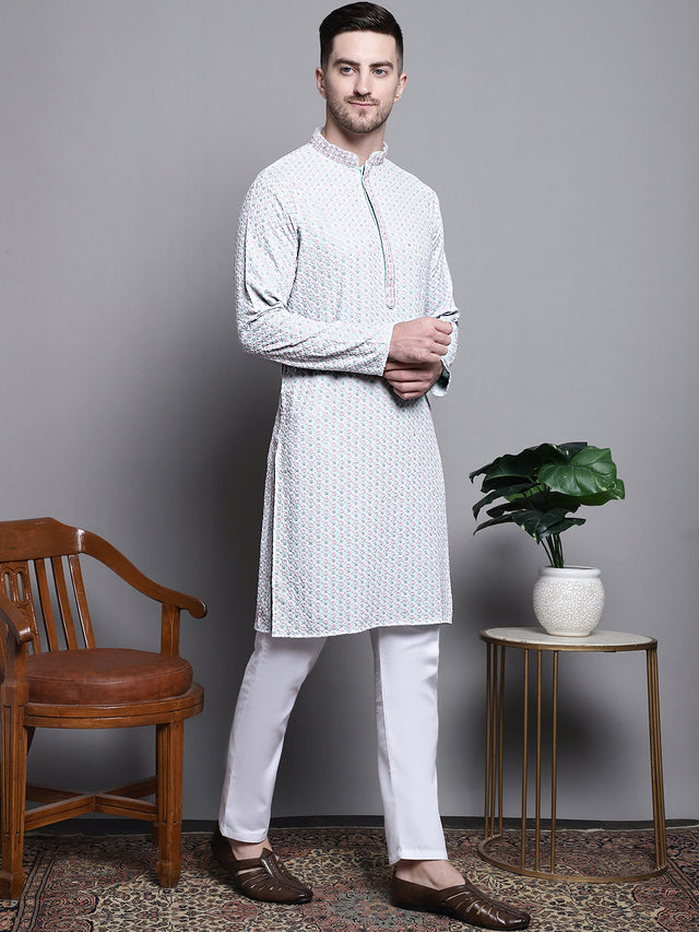 Sequin Embroidered Pure Cotton Kurta With Pajamas