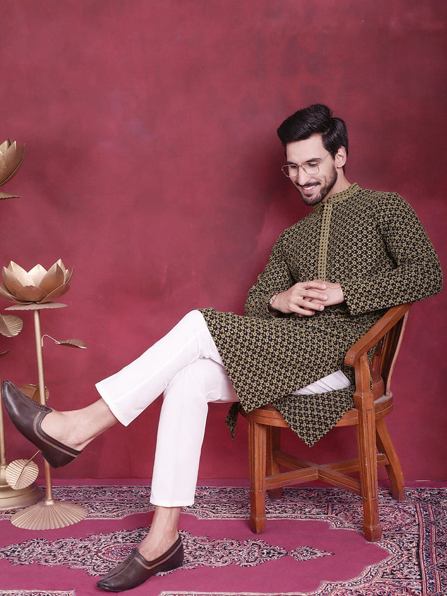 Men's Sequins Embroidered Kurta With Pajama