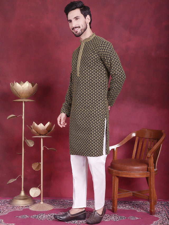 Men's Sequins Embroidered Kurta With Pajama