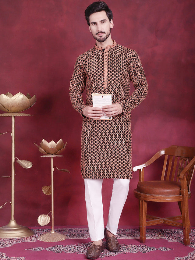 Men's Sequins Embroidered Kurta With Pajama
