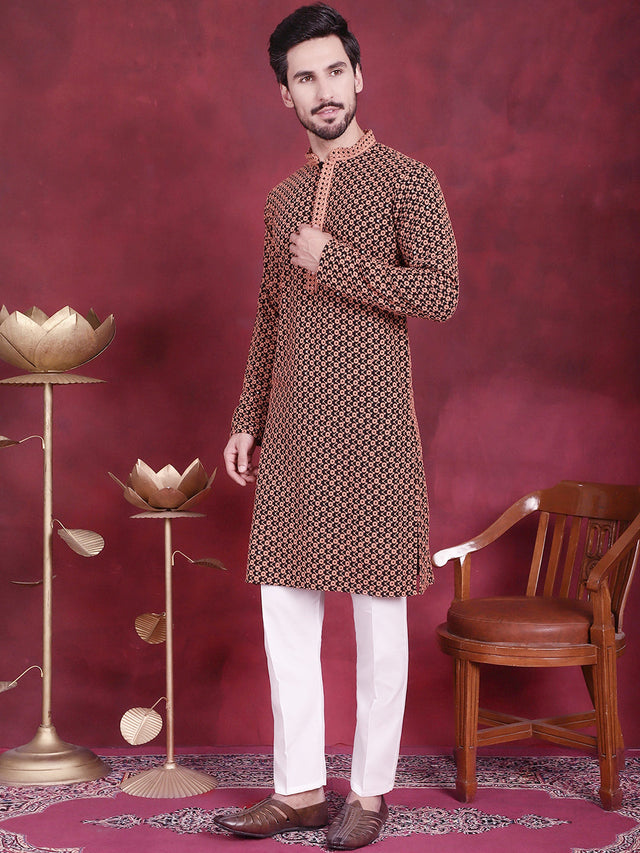 Men's Sequins Embroidered Kurta With Pajama