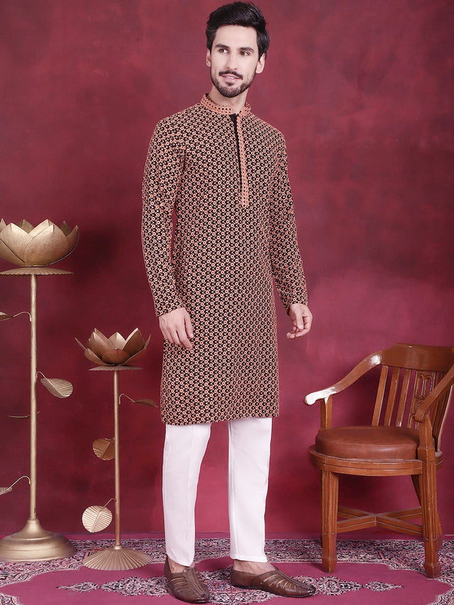 Men's Sequins Embroidered Kurta With Pajama