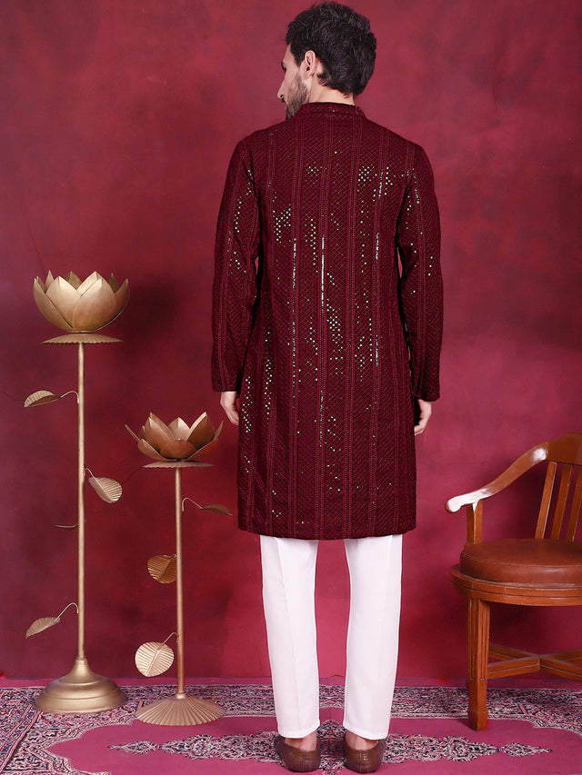 Men's Sequins Chikankari Embroidered Kurta With Pajama