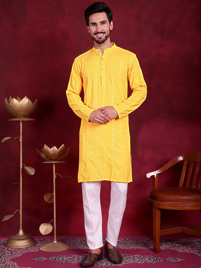 Men's Sequins Chikankari Embroidered Kurta With Pajama