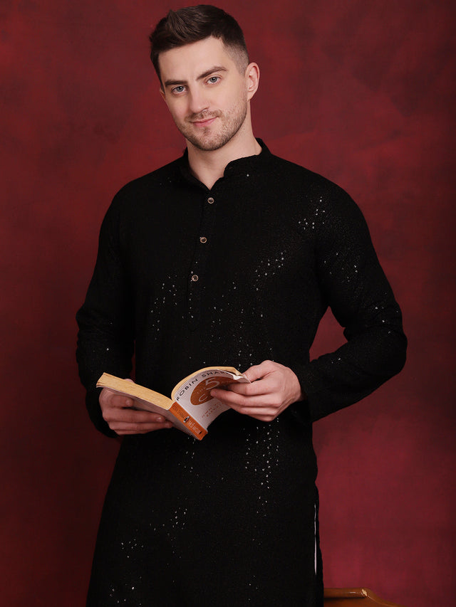 Men's Sequins Chikankari Kurta With Pajama
