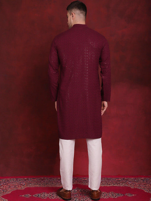 Men's Sequins Chikankari Kurta With Pajama