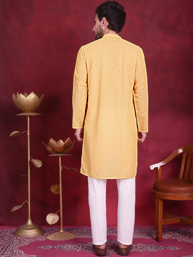 Men's Chikankari Embroidered Kurta Pajama Set