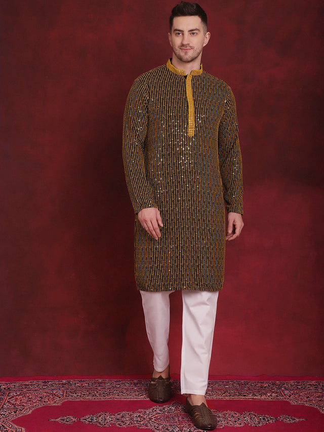 Men's Sequins Chikankari Embroidered Kurta With Pajama