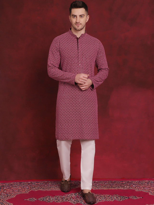 Men's Sequin Embroidered Pure Cotton Kurta With Pajamas