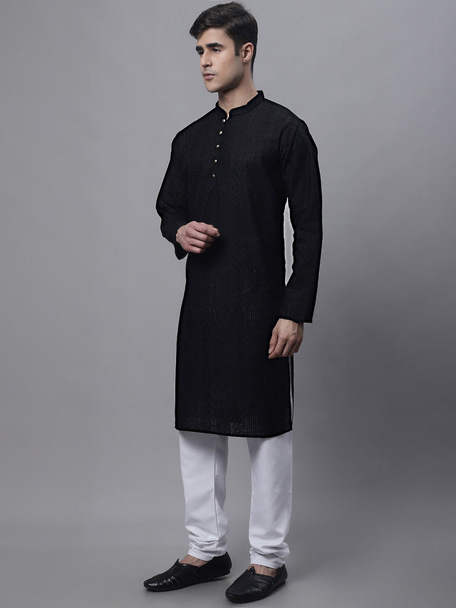 Jompers Men's Black Embroidered Kurta Pajama