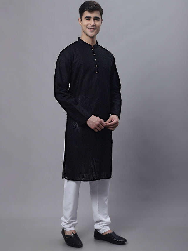 Jompers Men's Black Embroidered Kurta Pajama