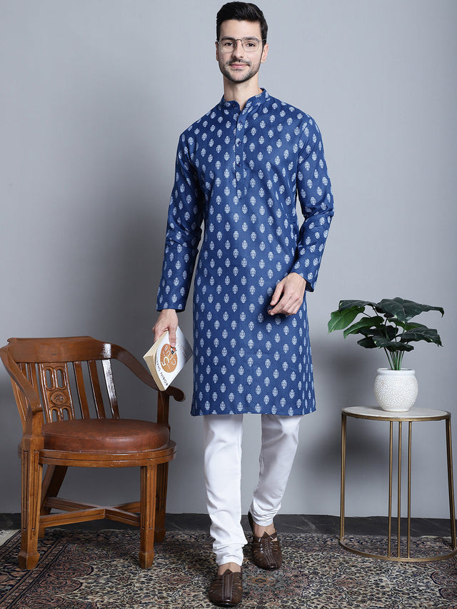 Men's Cotton Floral Printed Kurta Pajama