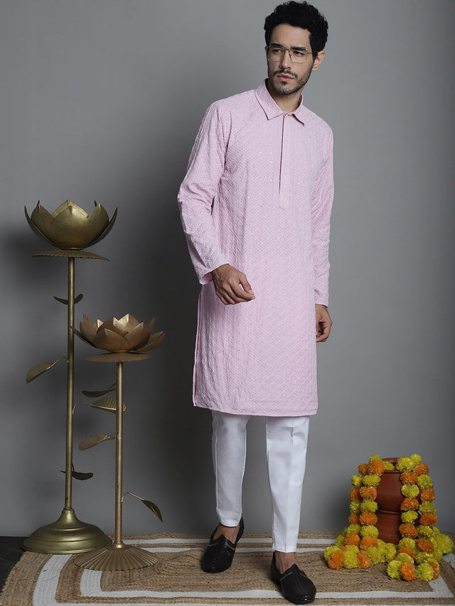 Men's Chikankari Embroidered And Sequin Kurta With Pajama