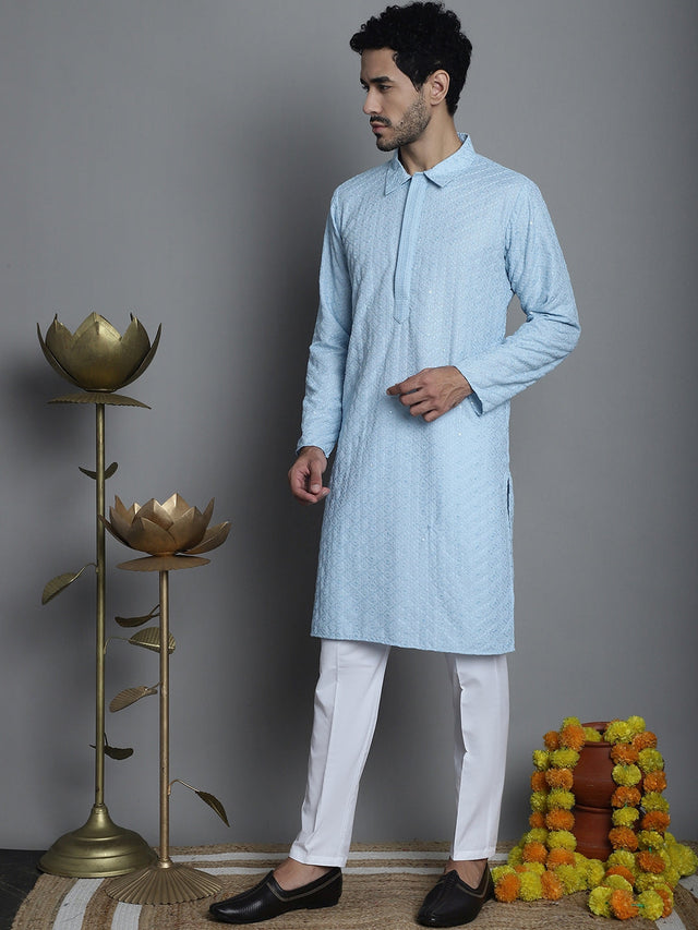 Men's Chikankari Embroidered And Sequin Kurta With Pajama