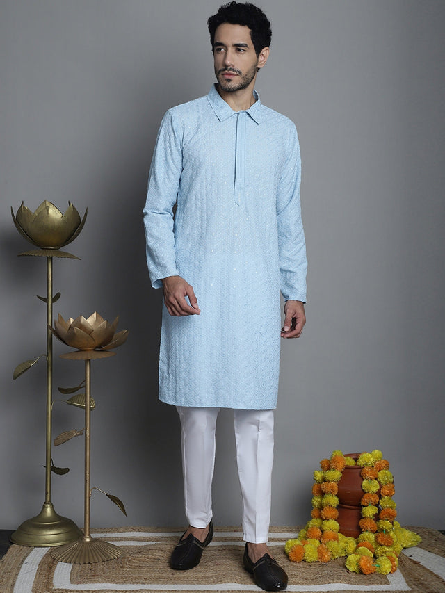 Men's Chikankari Embroidered And Sequin Kurta With Pajama
