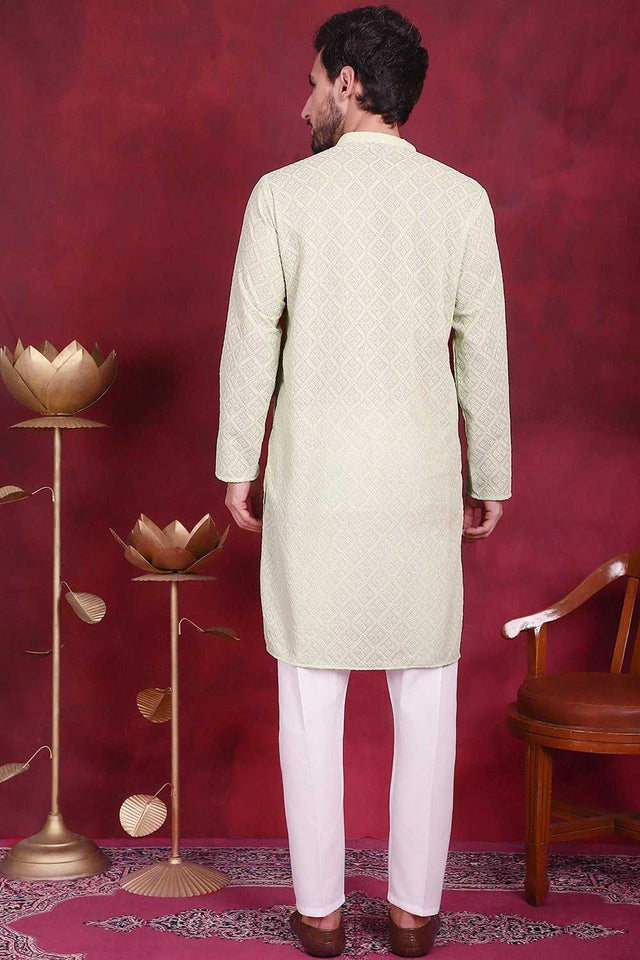 Green Chikankari Georgette Men's Kurta Sets