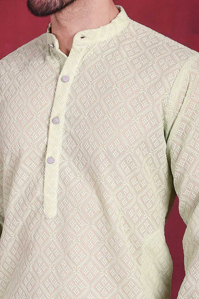 Green Chikankari Georgette Men's Kurta Sets