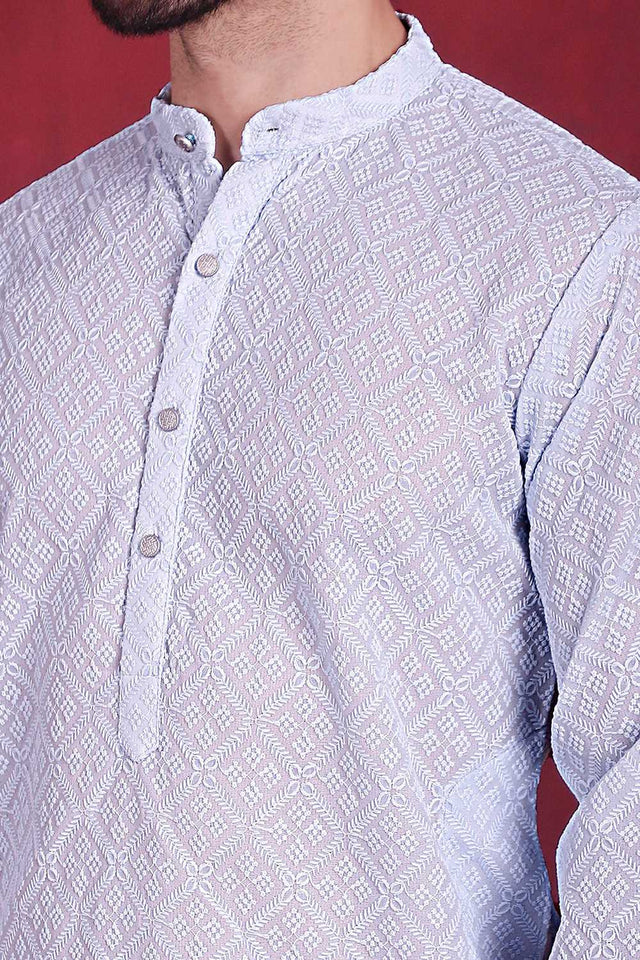 Blue Chikankari Georgette Men's Kurta Sets