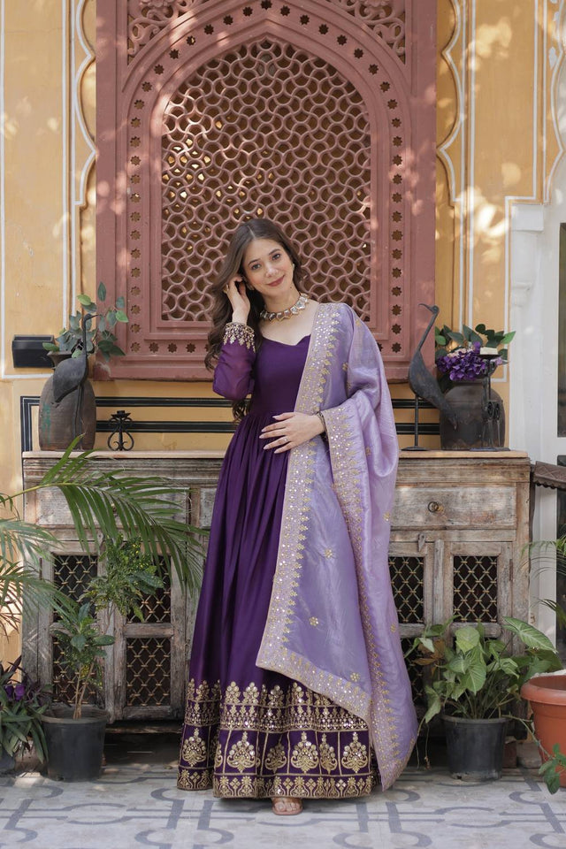 Violet Embroidered Georgette Gown