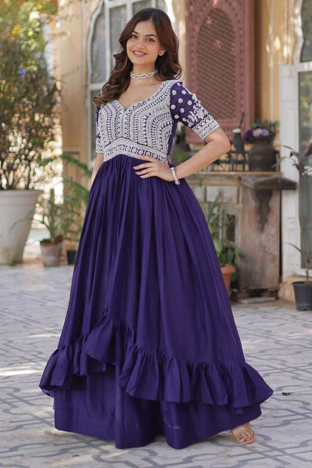 Navy Blue Embroidered Georgette Gown