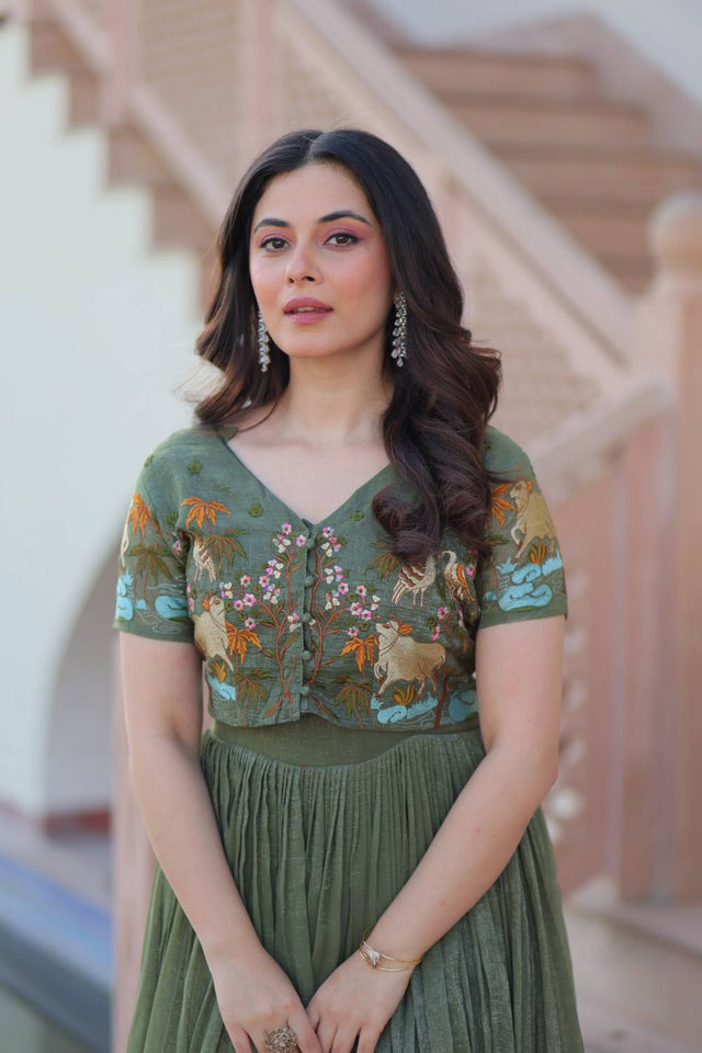 Mehendi Embroidered Silk Gown