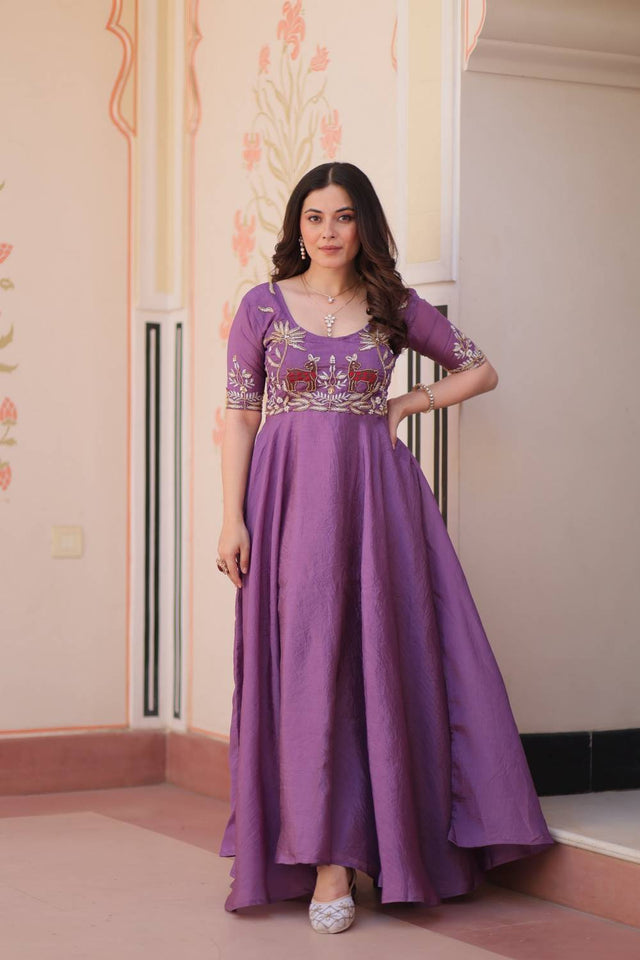 Lavender Embroidered Silk Gown