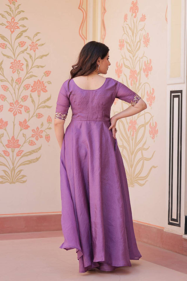 Lavender Embroidered Silk Gown