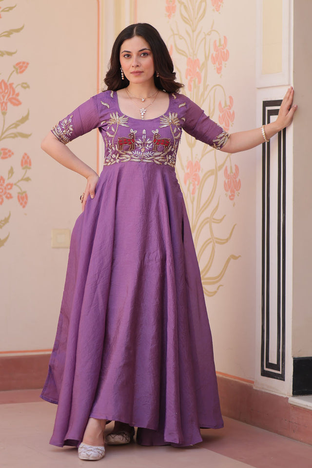 Lavender Embroidered Silk Gown