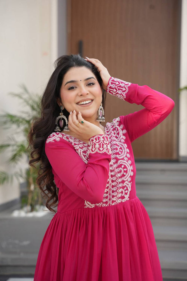 Pink Embroidered Georgette Gown