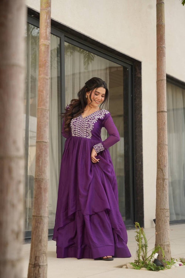 Violet Embroidered Georgette Gown
