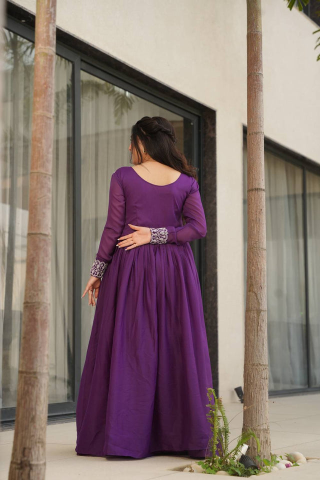 Violet Embroidered Georgette Gown