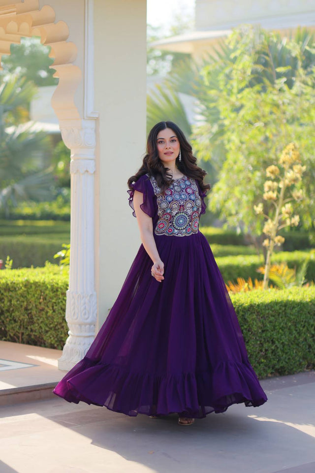 Violet Embroidered Georgette Gown