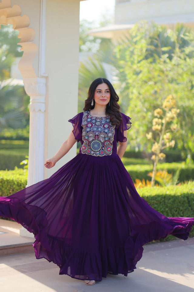 Violet Embroidered Georgette Gown