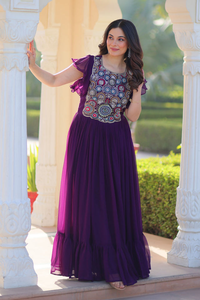 Violet Embroidered Georgette Gown
