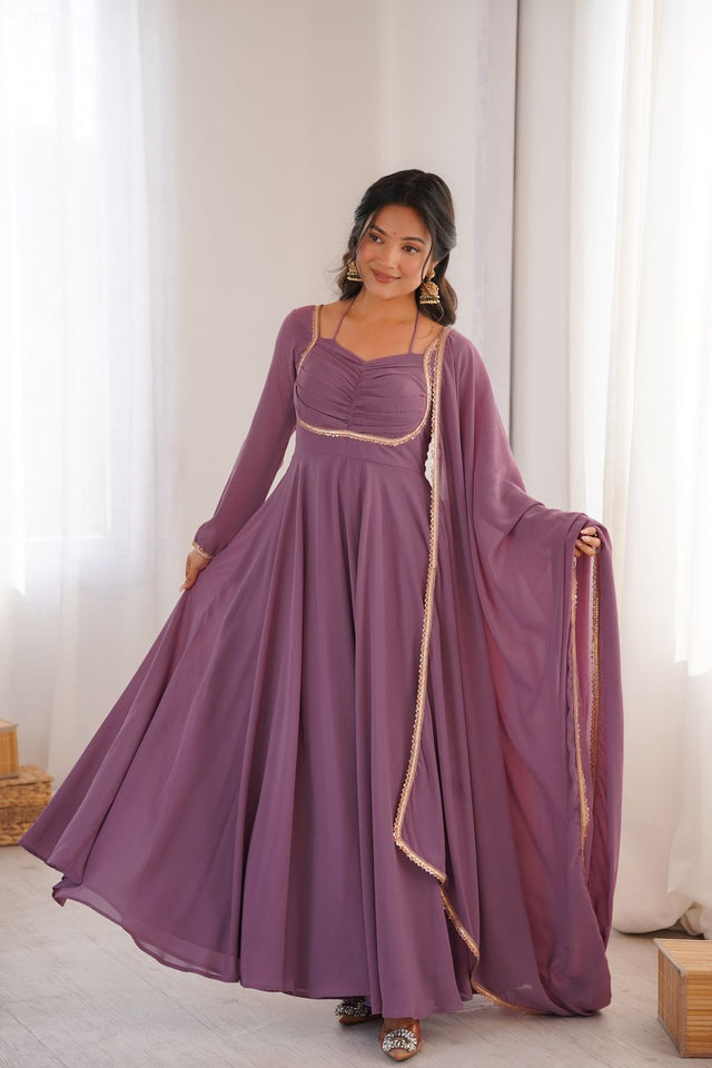 Pink Solid Georgette Anarkali Suit (KB-291-MAUVEPINK)