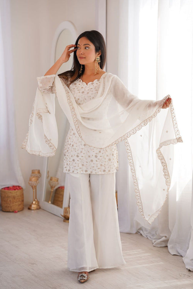 Off White Sequin with Embroidered Silk Anarkali Suit (KB-300-Off White)
