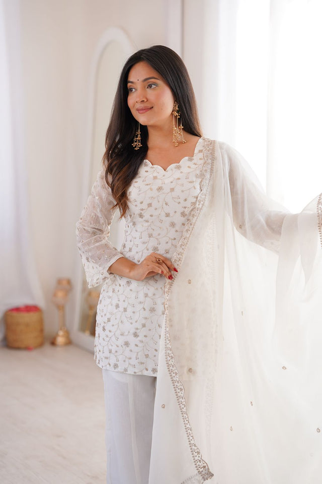 Off White Sequin with Embroidered Silk Anarkali Suit (KB-300-Off White)