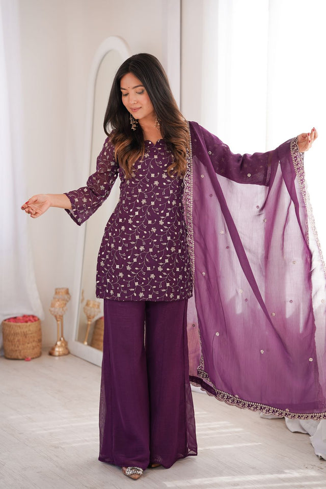 Wine Sequin with Embroidered Silk Anarkali Suit (KB-300-Wine)