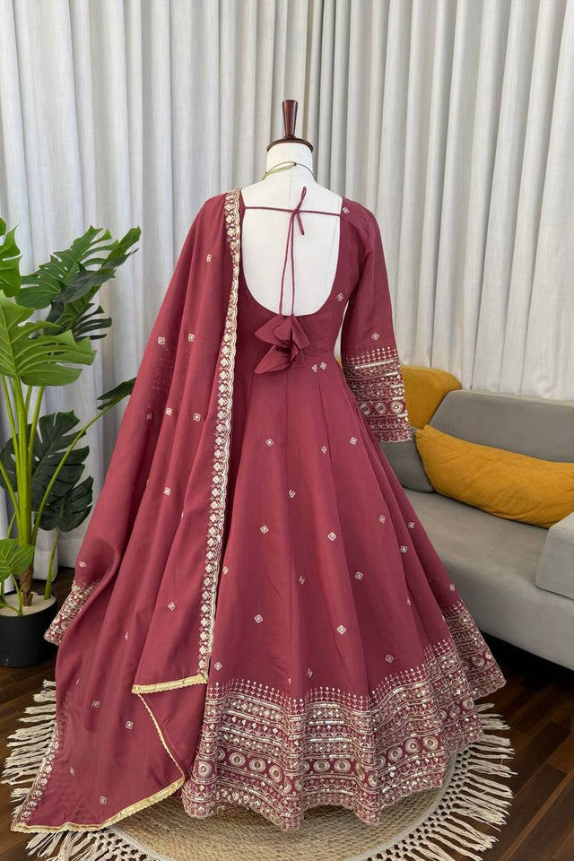 Pink Embroidered Chanderi Anarkali Suit (KD-1589)