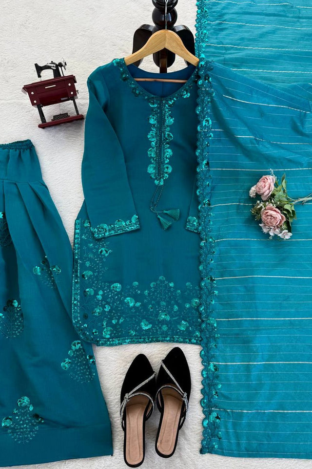 Red Floral Embroidered Net Sharara Suit (KD-1604)