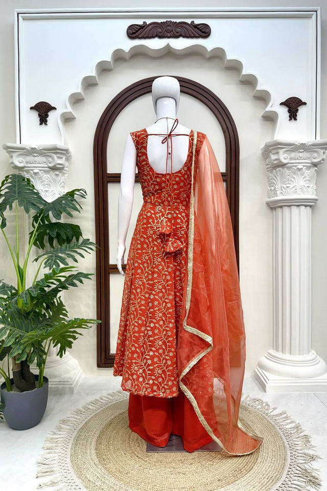 Orange Embroidered Georgette Palazzo Suit (KD-1610)