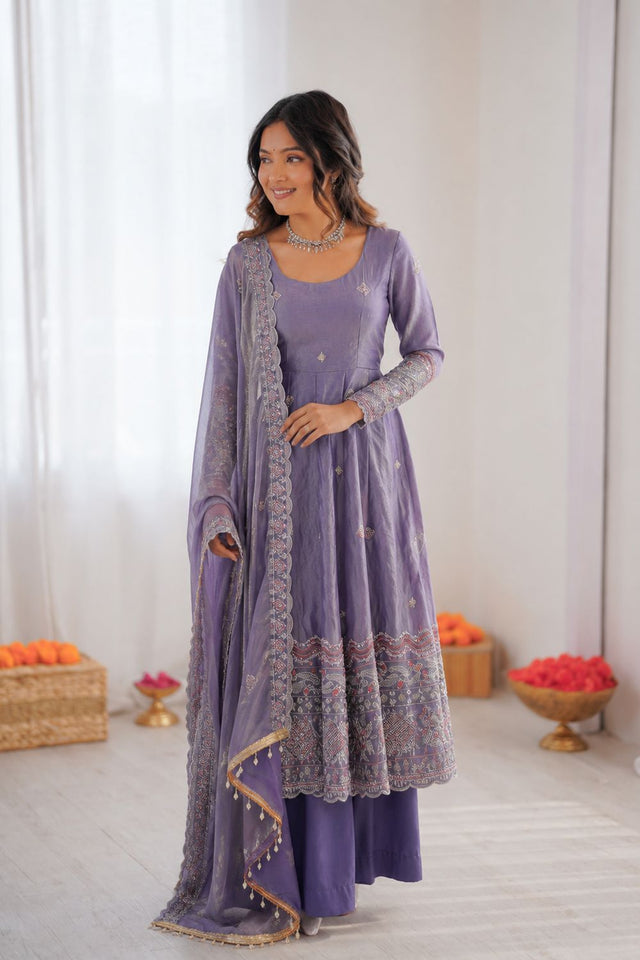 Lavender Embroidered Art Silk Anarkali Suit (KD-1619-lavender)