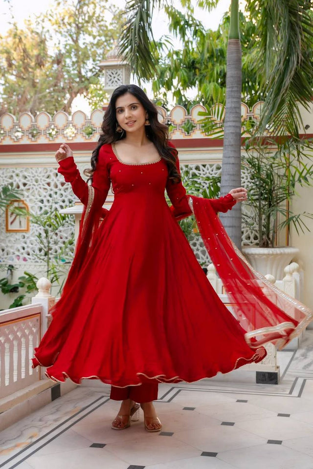Red Solid Georgette Anarkali Suit (KDK-1643)
