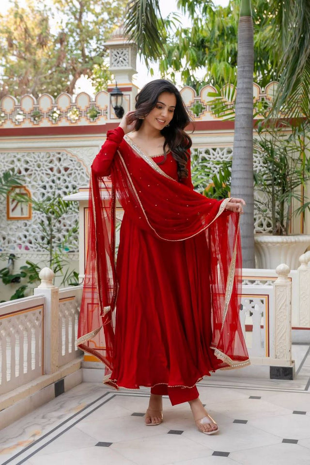 Red Solid Georgette Anarkali Suit (KDK-1643)