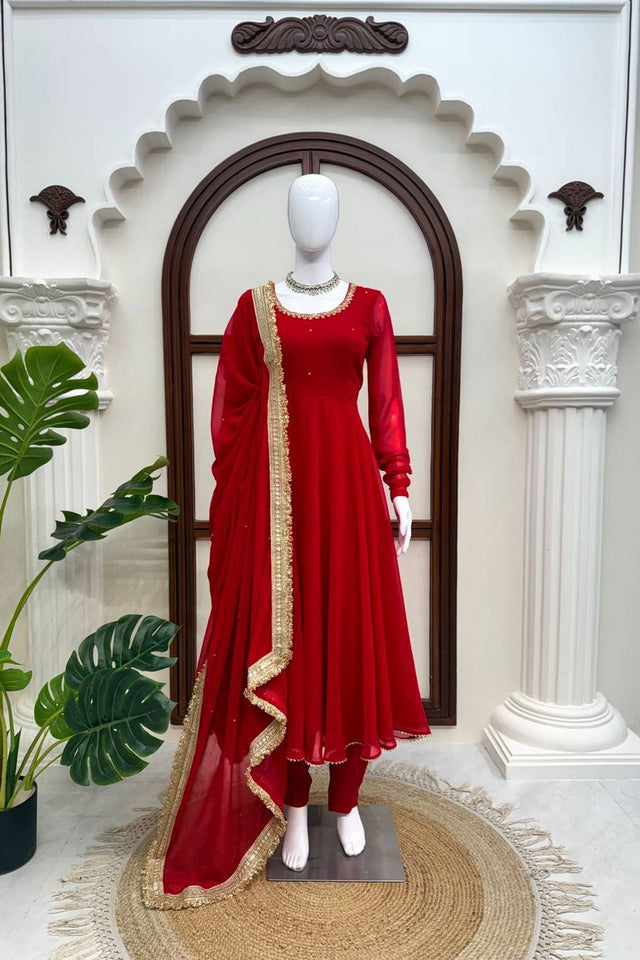 Red Solid Georgette Anarkali Suit (KDK-1643)