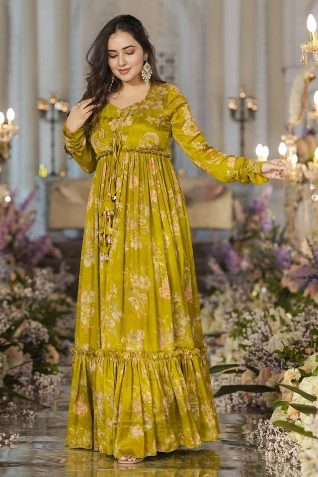 Mehendi Floral Printed Art Silk Sharara Suits (KF-clora-102.)