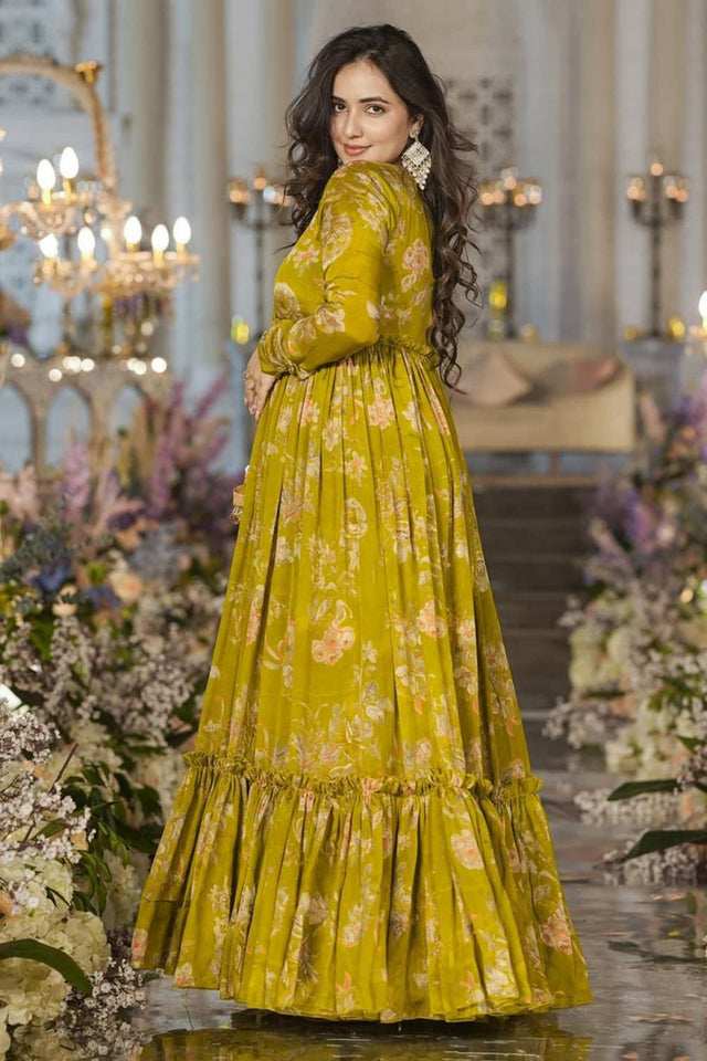 Mehendi Floral Printed Art Silk Sharara Suits (KF-clora-102.)