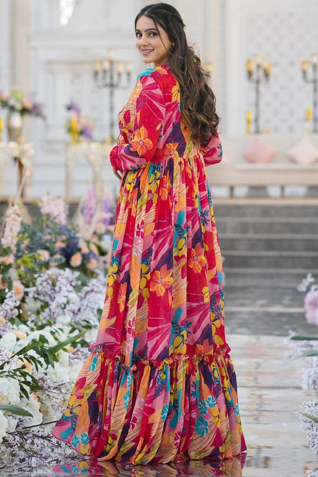 Multi Color Floral Printed Art Silk Sharara Suits (KF-clora-103.)