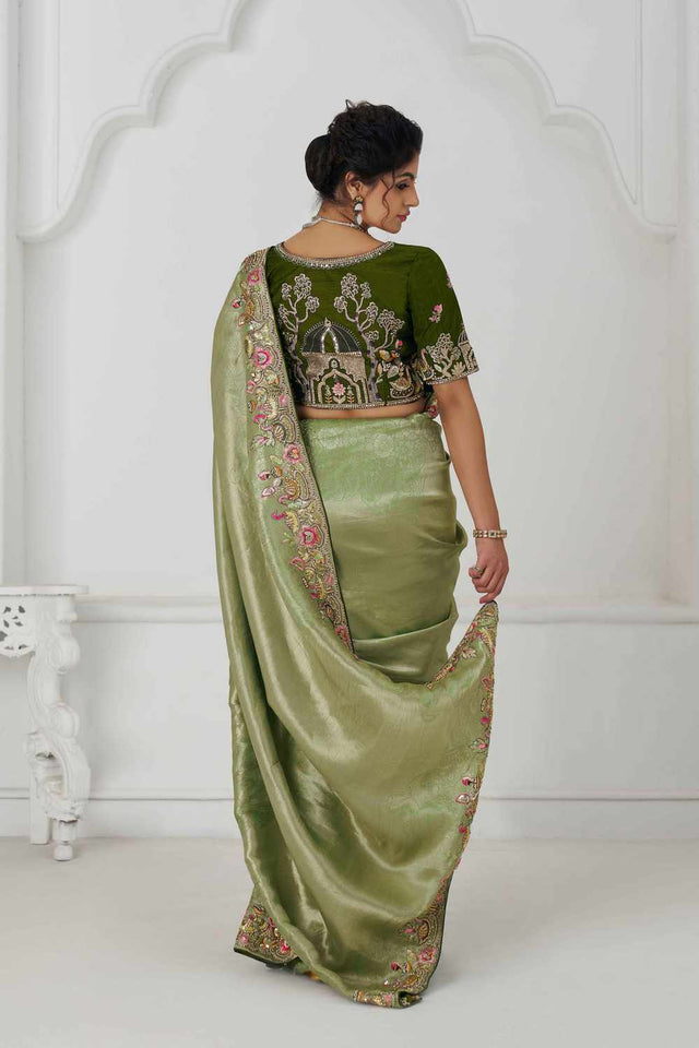 Green Embroidered Dola Viscose Silk Saree