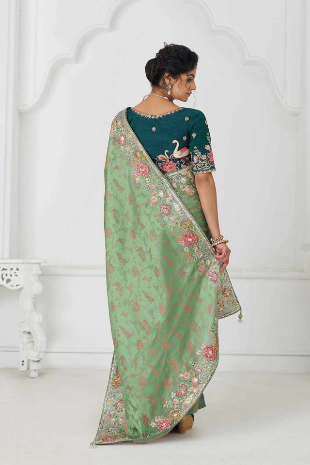 Green Embroidered Dola Viscose Silk Saree